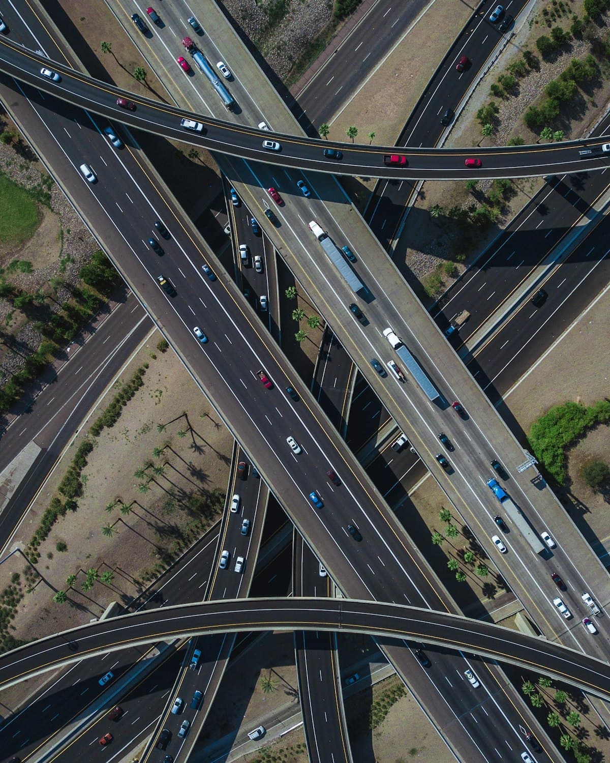 Aerial view of a motorway interchange